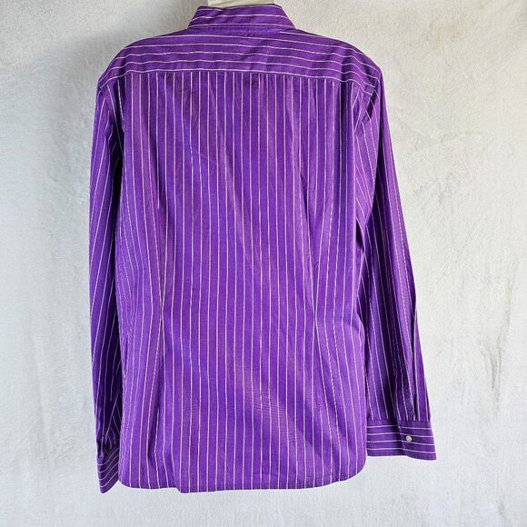Chaps Women’s Purple/White Striped Button Up Shirt with Ruffled Front Size XL - Picture 2 of 6